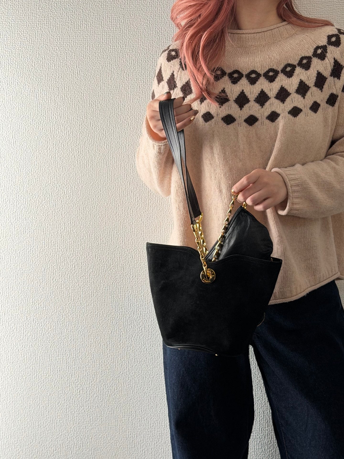 CELINE Suede Tote 2WAY Shoulder bag Set