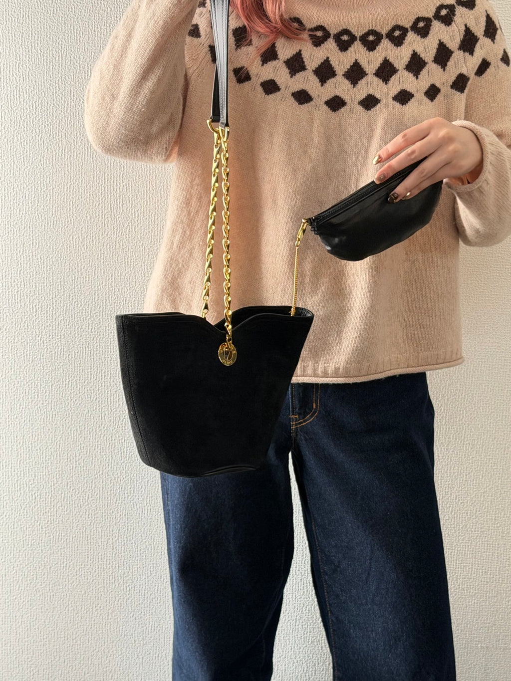 CELINE Suede Tote 2WAY Shoulder bag Set