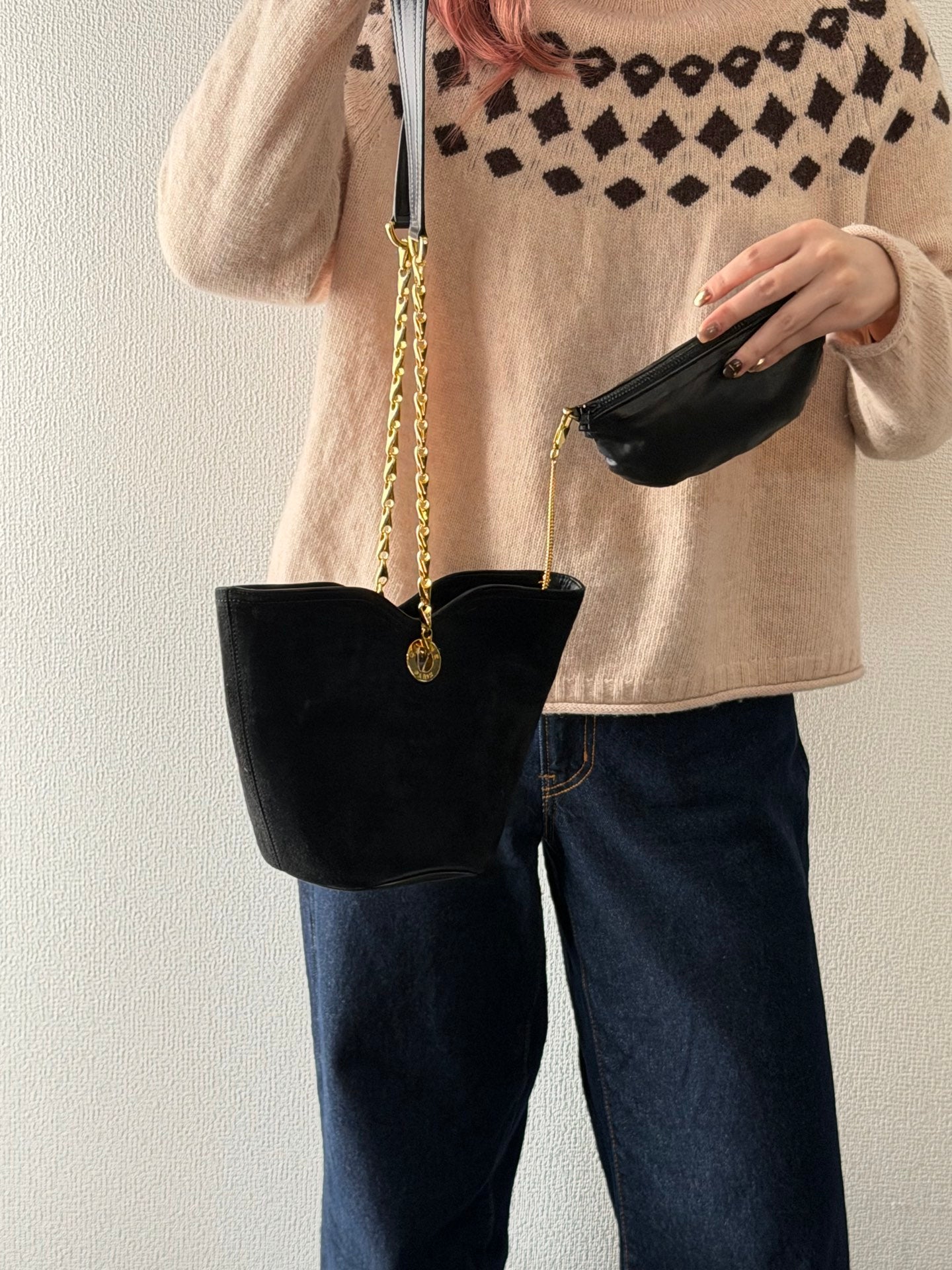 CELINE Suede Tote 2WAY Shoulder bag Set