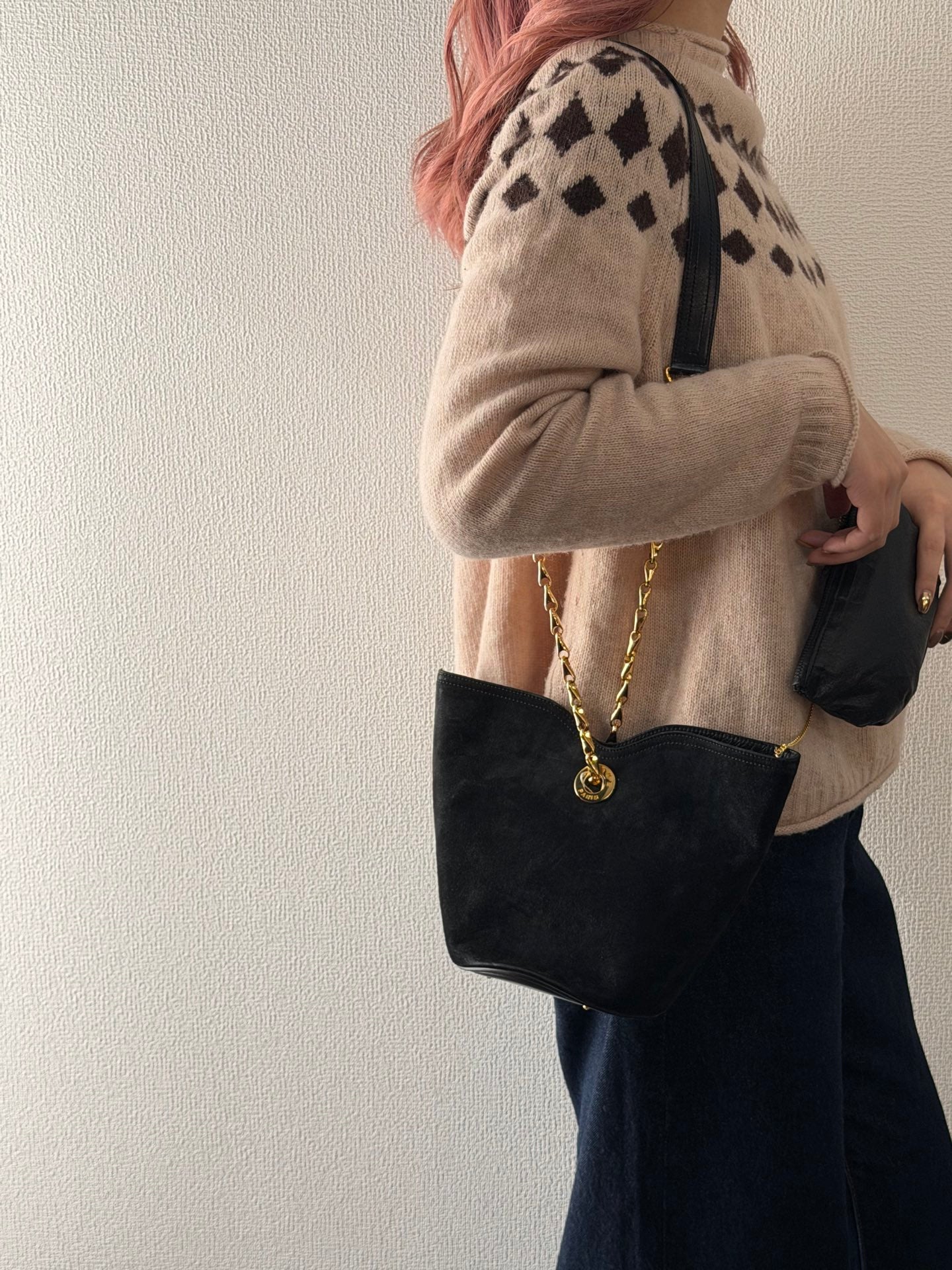 CELINE Suede Tote 2WAY Shoulder bag Set