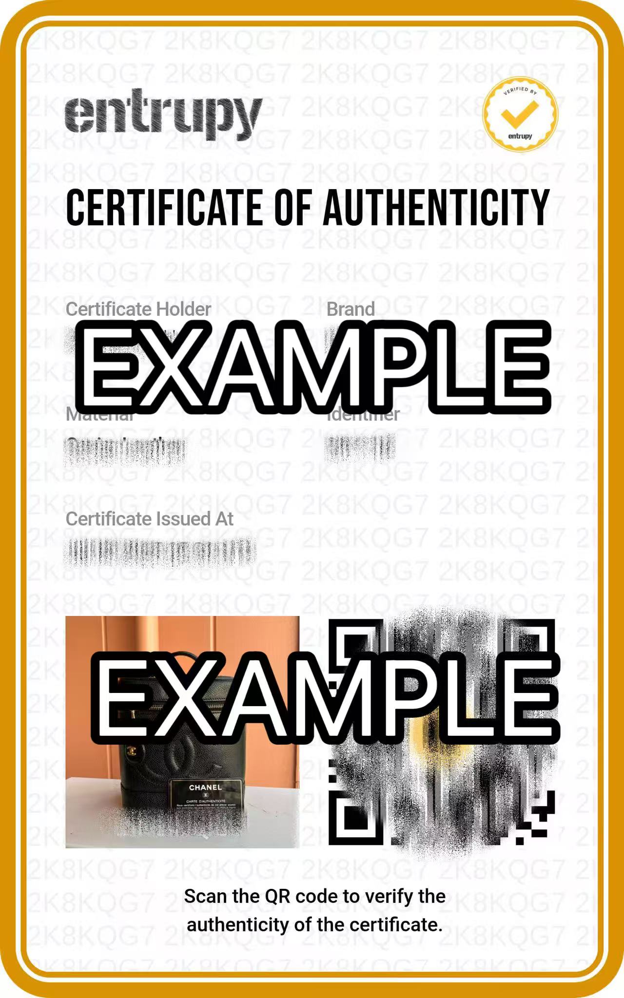 Entrupy Certificate of Authentication(only for bags)