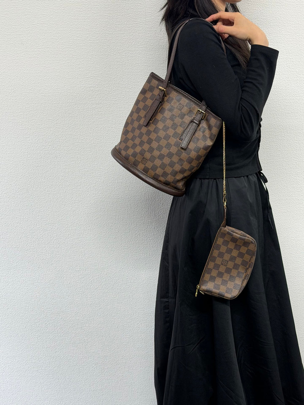 LOUIS VUITTON Damier BucketHandbag Set