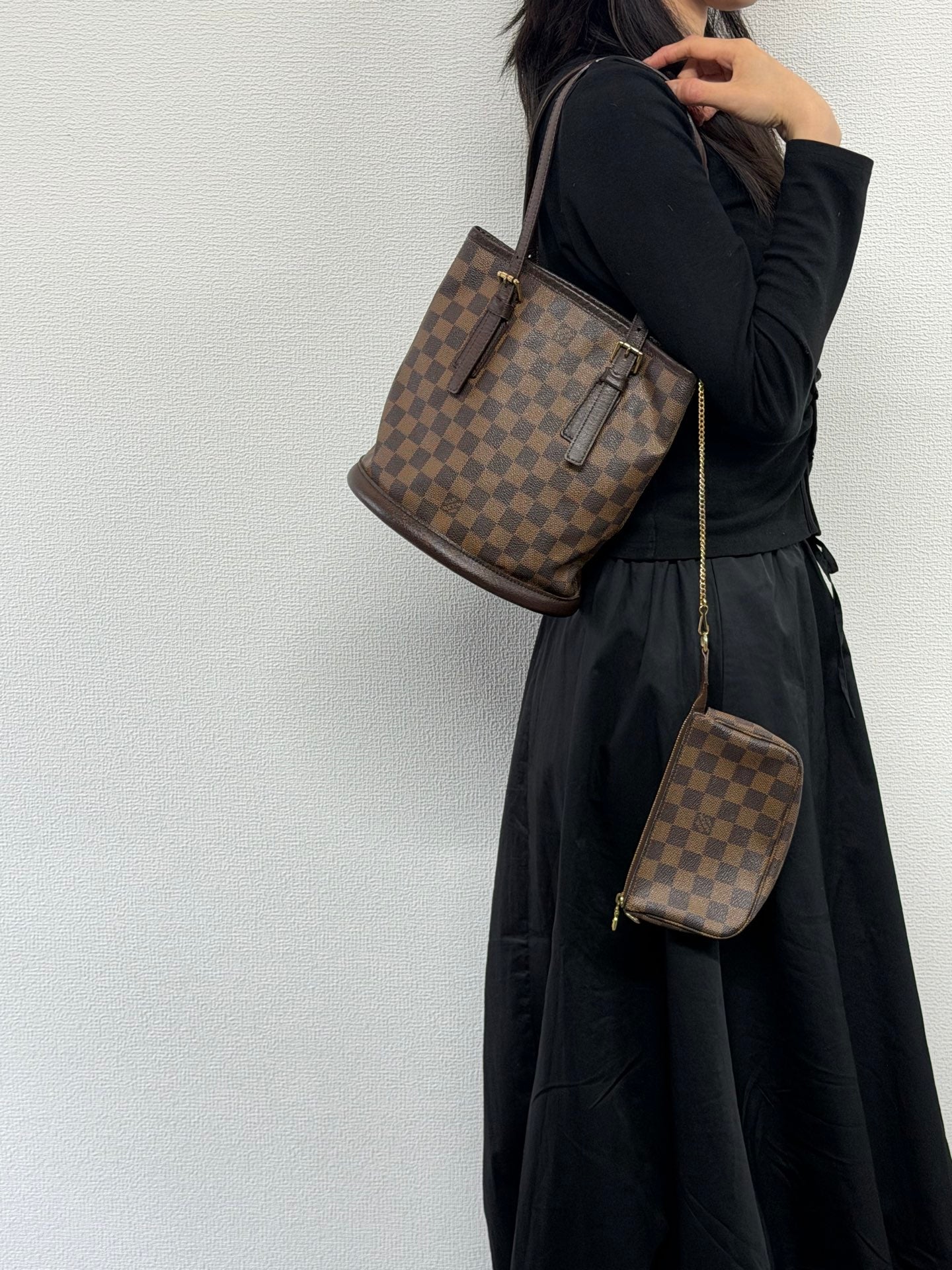LOUIS VUITTON Damier BucketHandbag Set