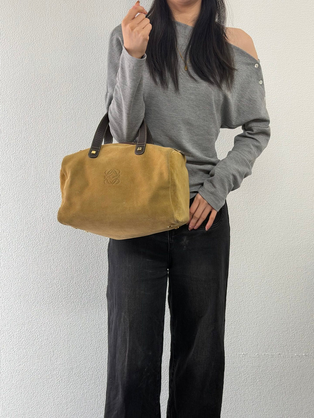 LOEWE Suede Boston Handbag