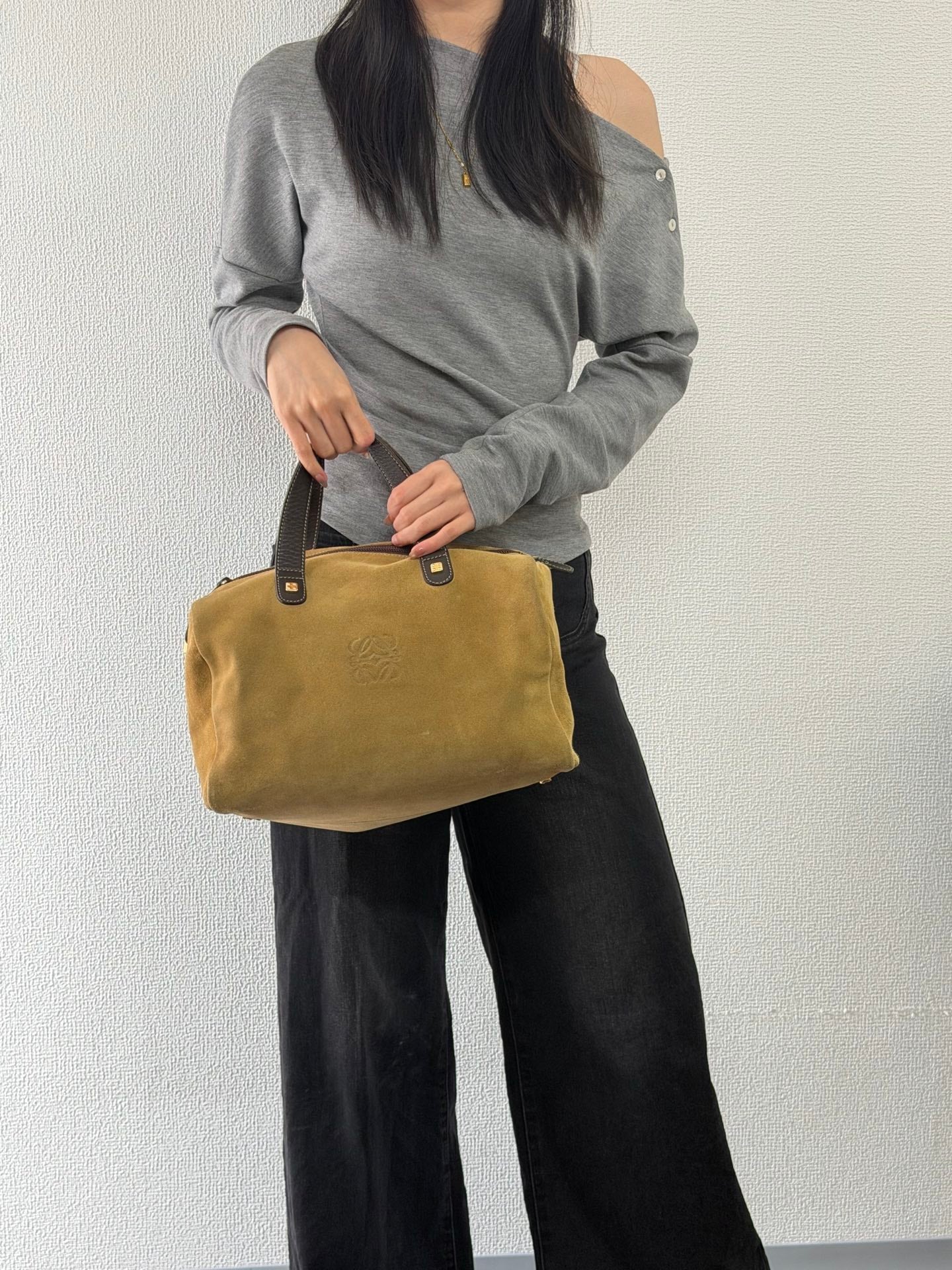 LOEWE Suede Boston Handbag