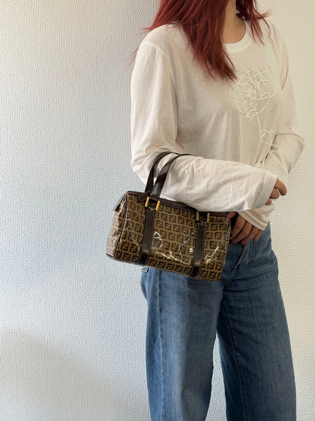 FENDI Zucchino Mini Boston Handbag