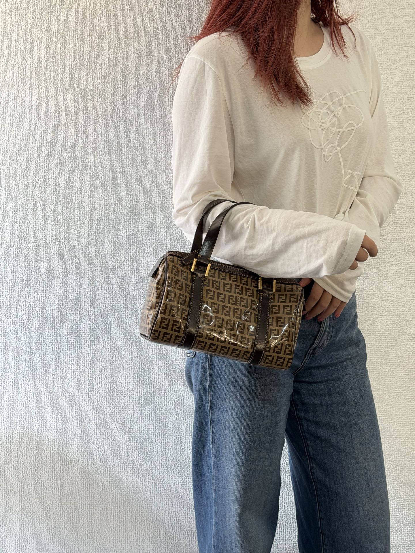 FENDI Zucchino Mini Boston Handbag