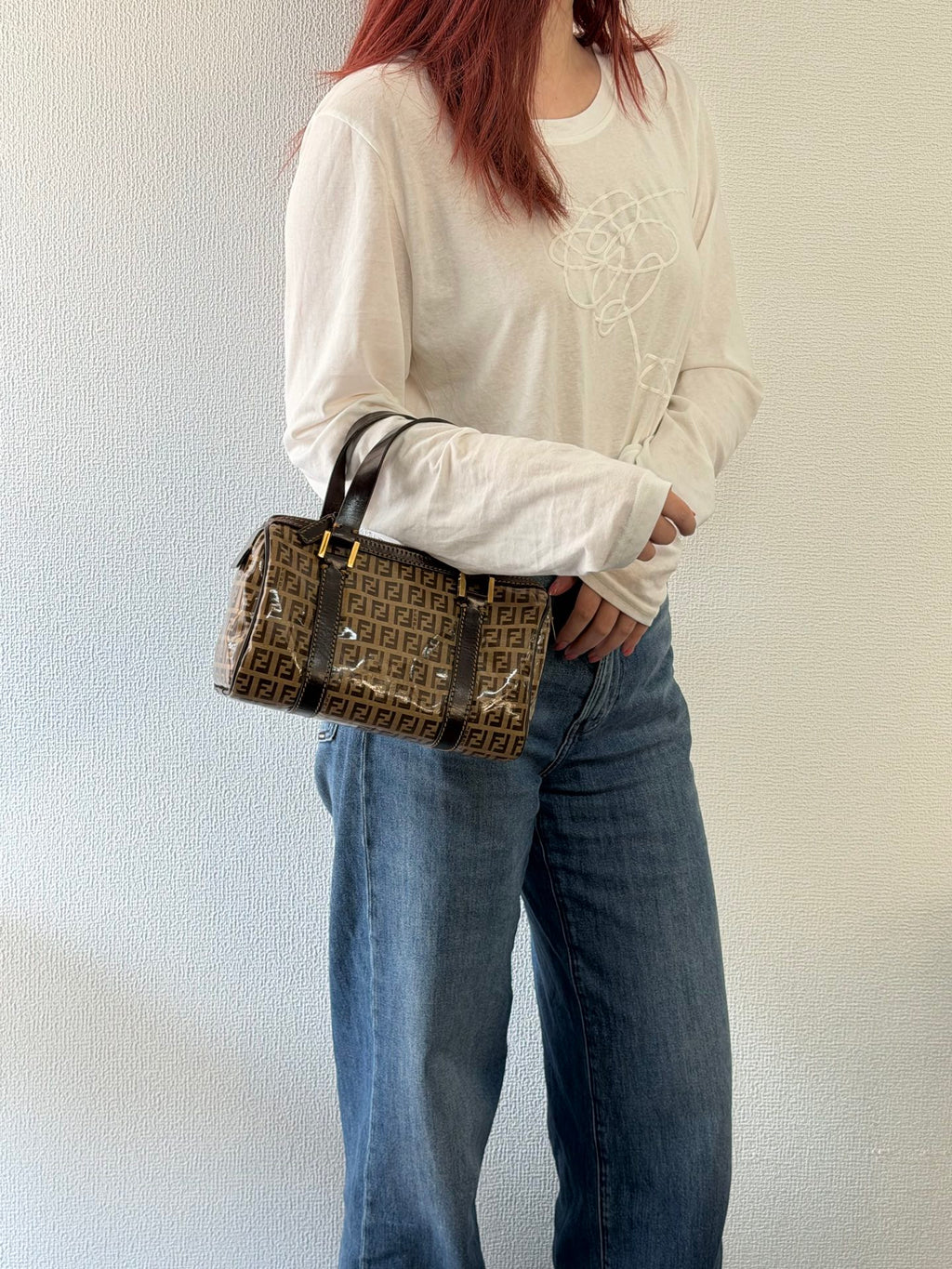 FENDI Zucchino Mini Boston Handbag