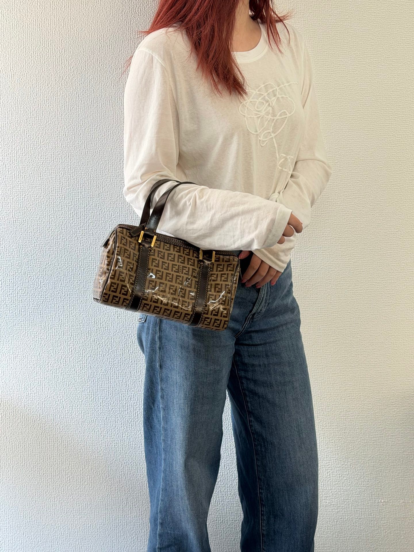 FENDI Zucchino Mini Boston Handbag