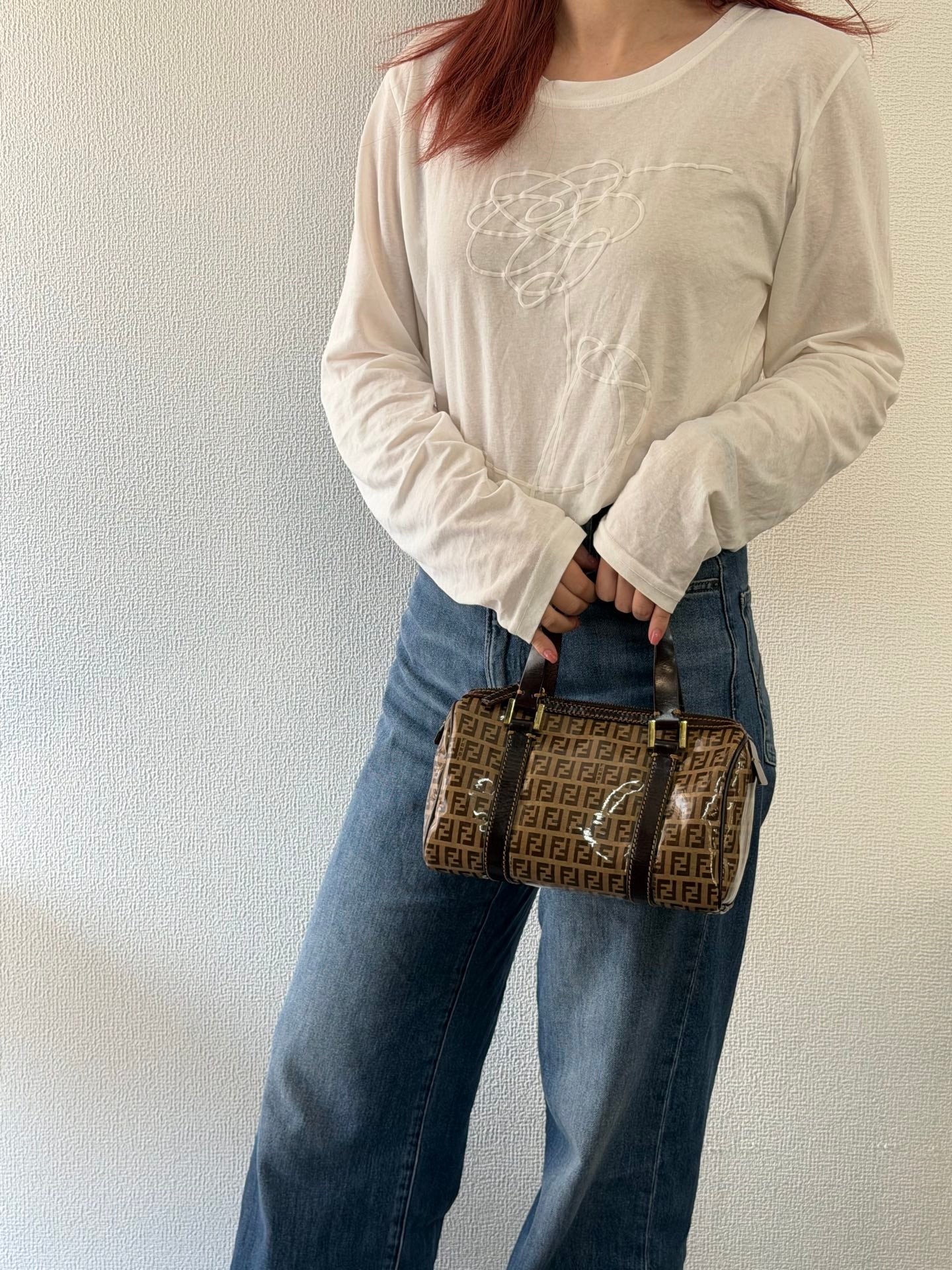 FENDI Zucchino Mini Boston Handbag
