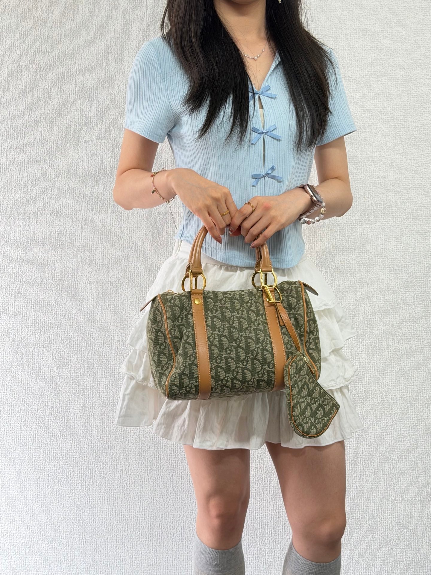 CHRISTIAN DIOR D'Oblique Denim Boston Handbag