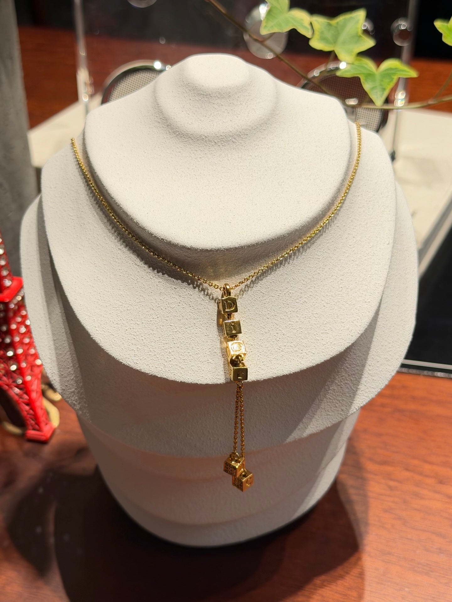 CHRISTIAN DIOR Logo Cube Necklace
