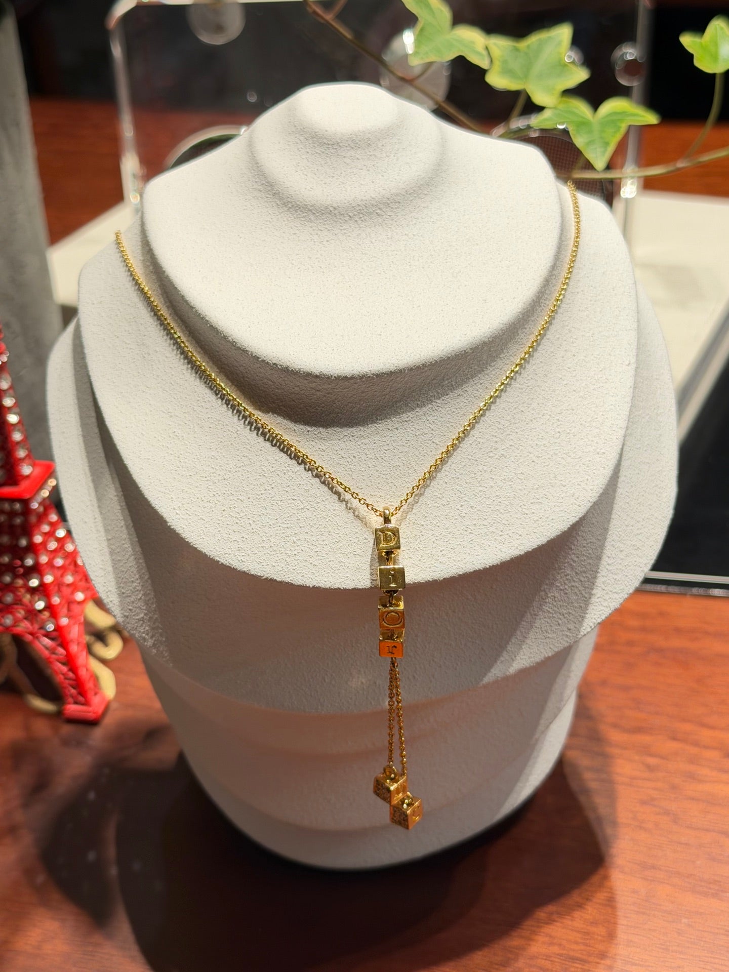 CHRISTIAN DIOR Logo Cube Necklace