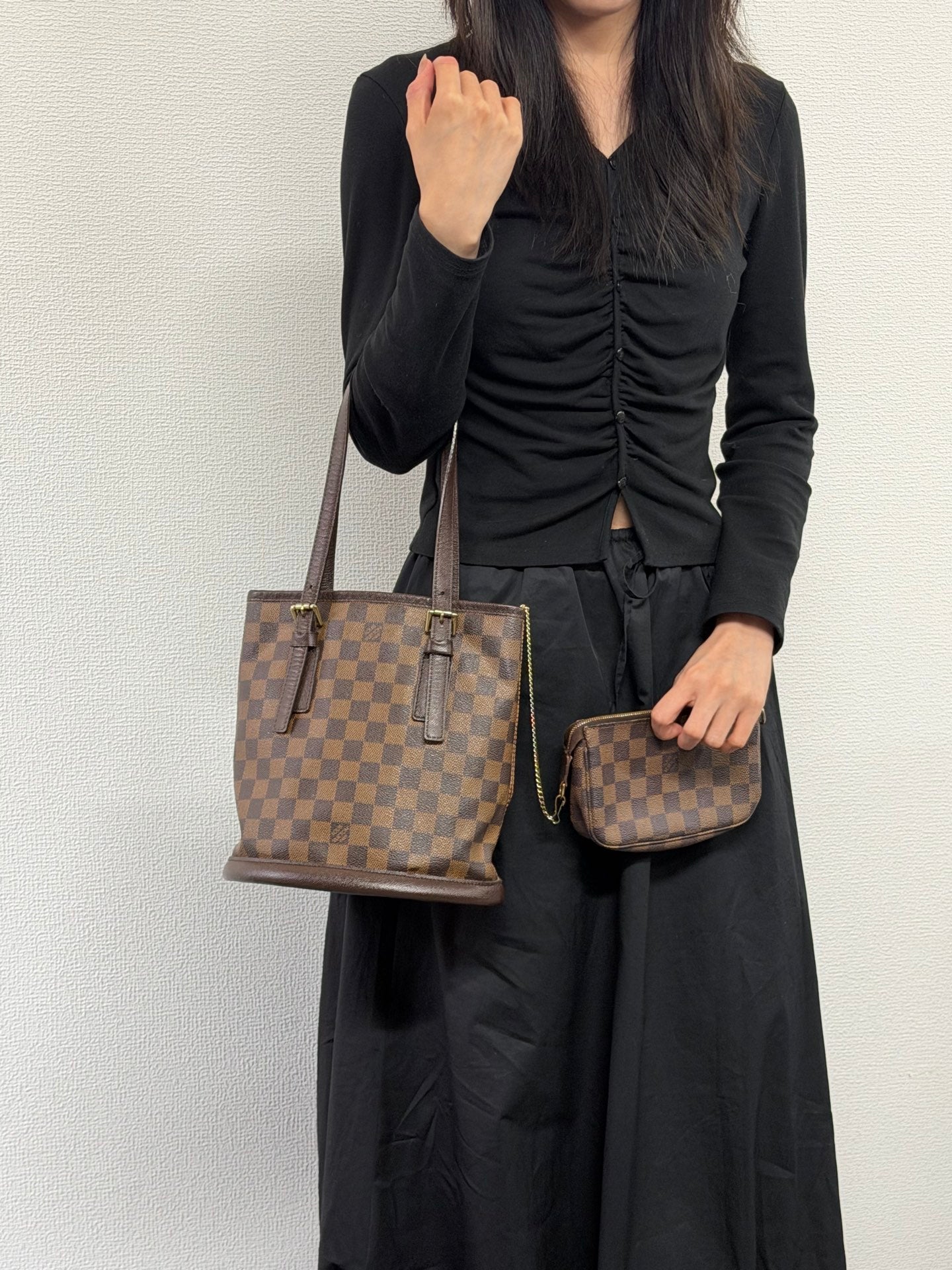 LOUIS VUITTON Damier BucketHandbag Set