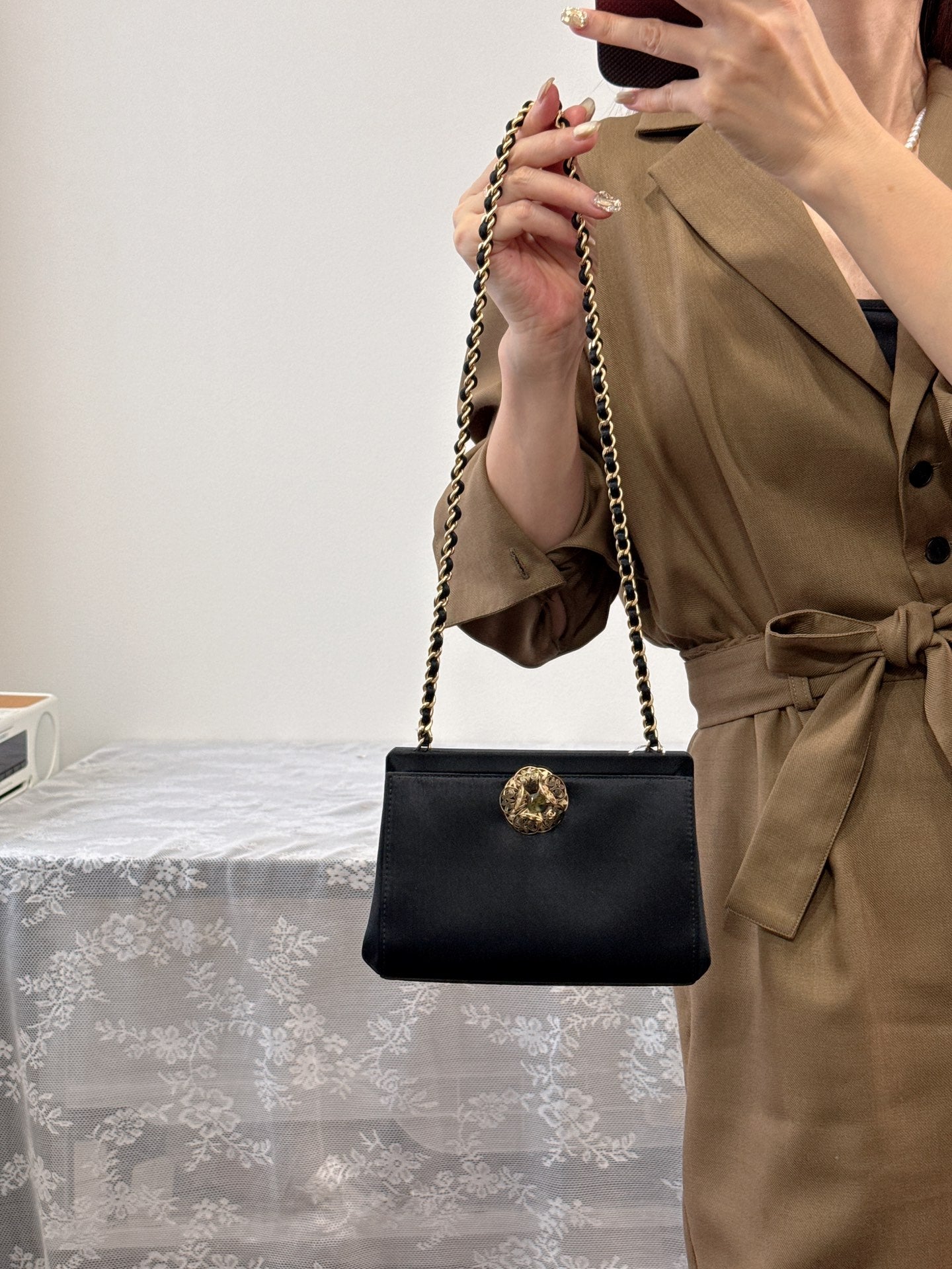 CHANEL Satin Camellia Chainbag
