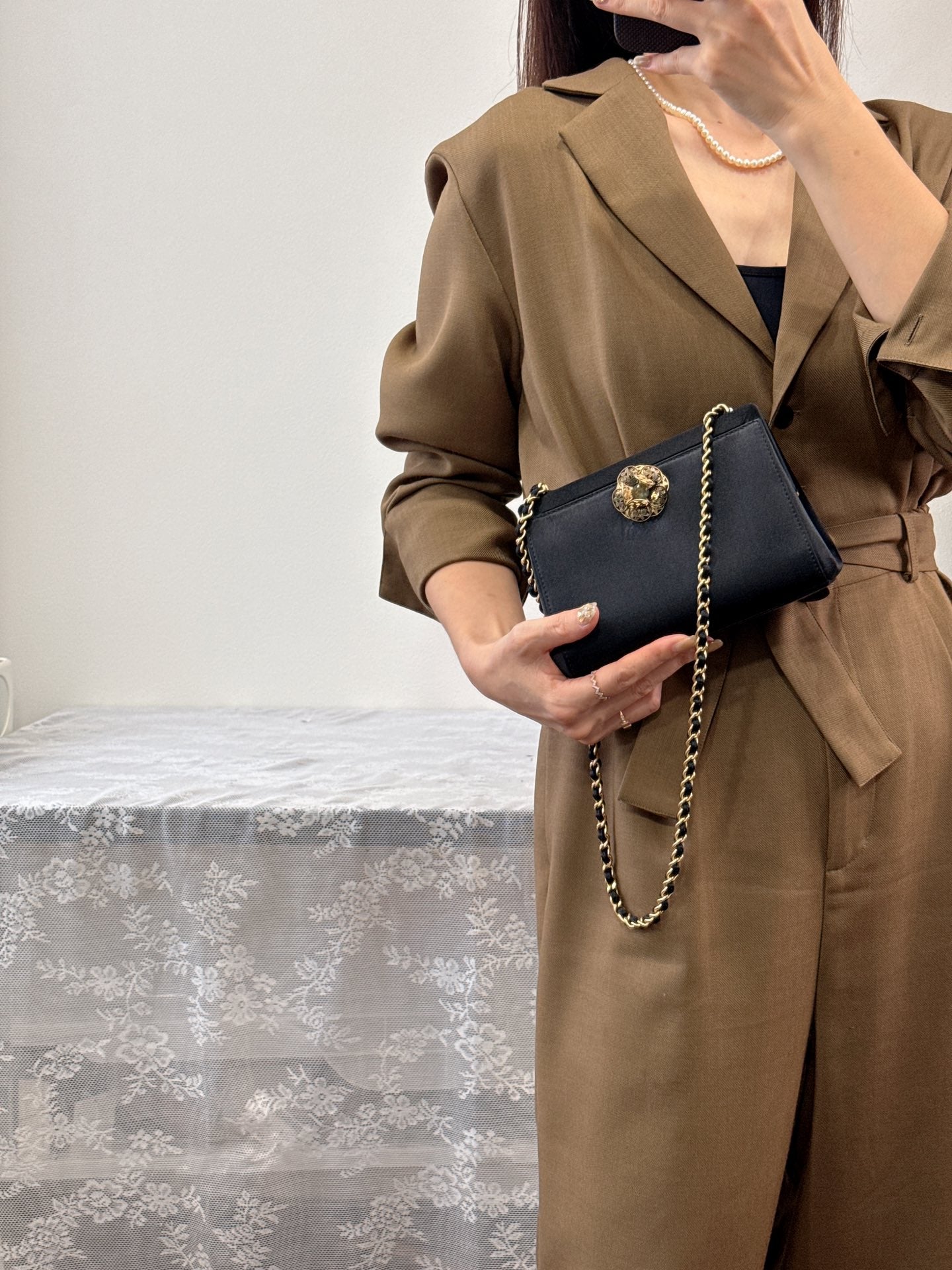 CHANEL Satin Camellia Chainbag