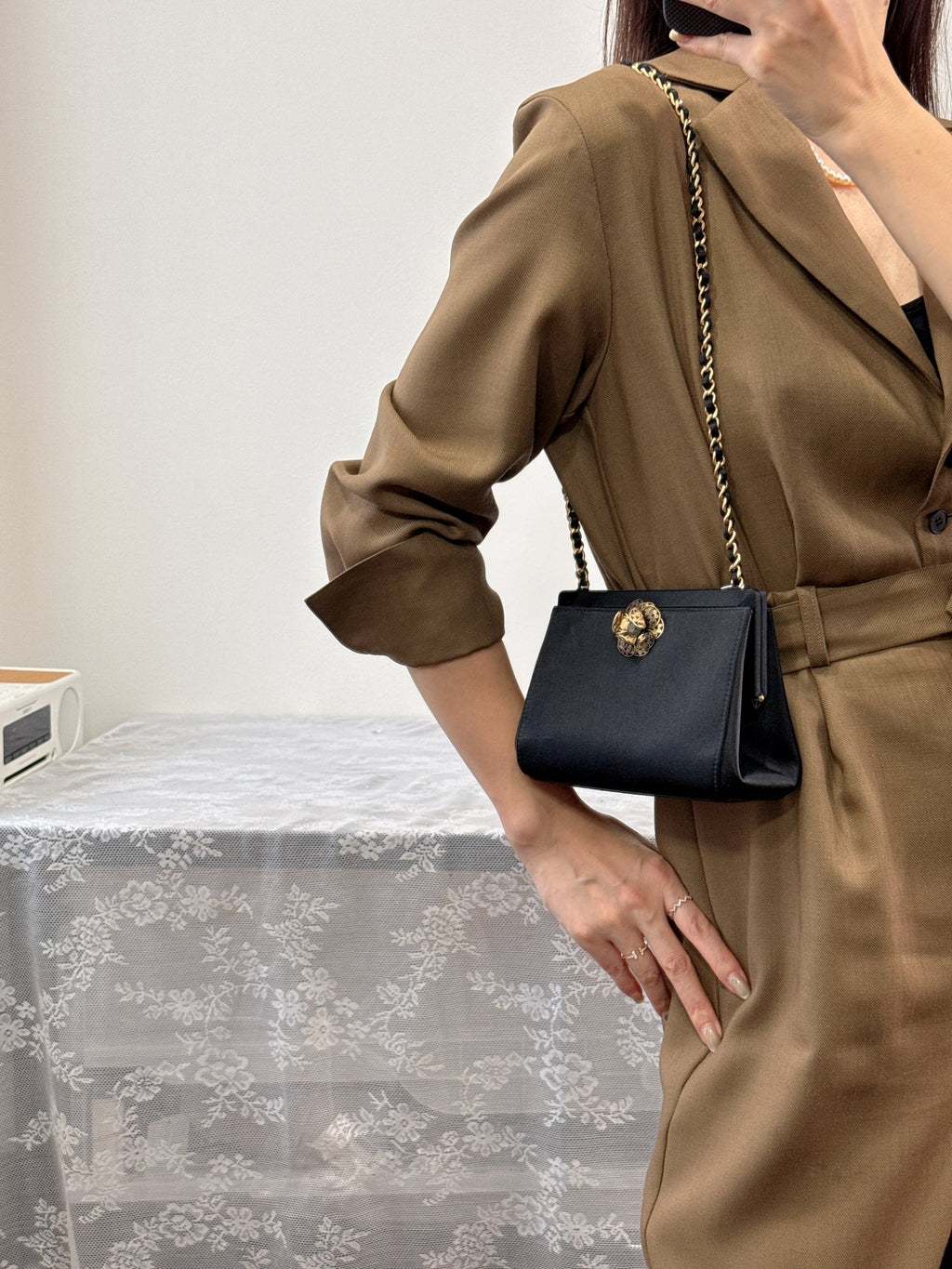 CHANEL Satin Camellia Chainbag