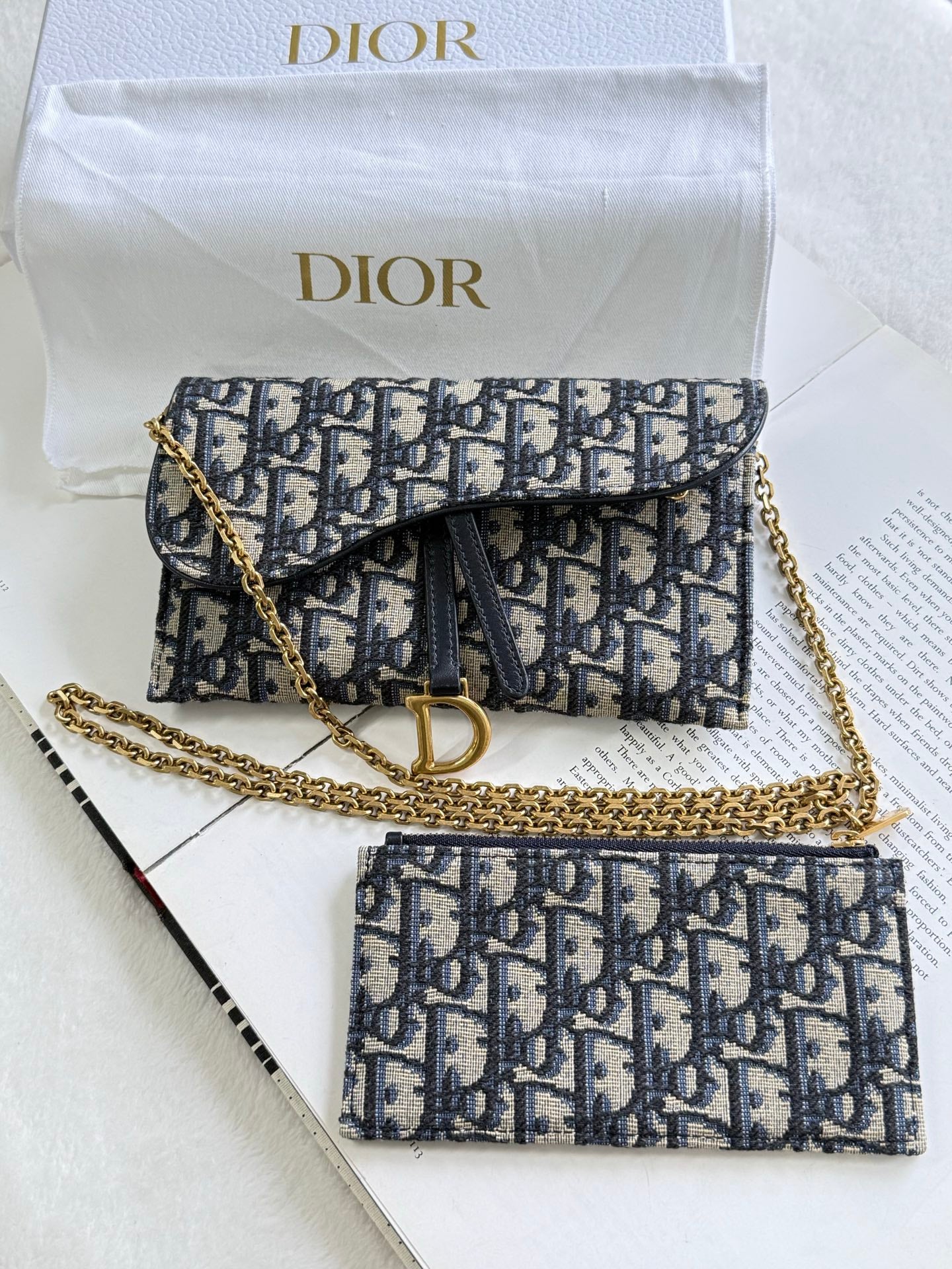 Dior Obliqu Small Saddle Pouch with Chain