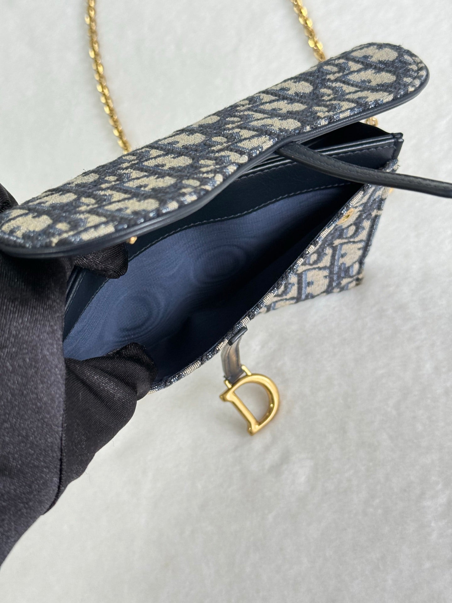 Dior Obliqu Small Saddle Pouch with Chain