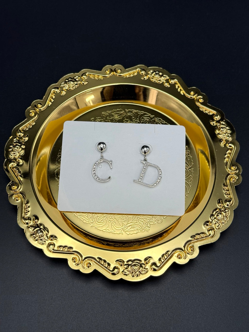 Dior Logo Earrings Rhinestone Pre-loved