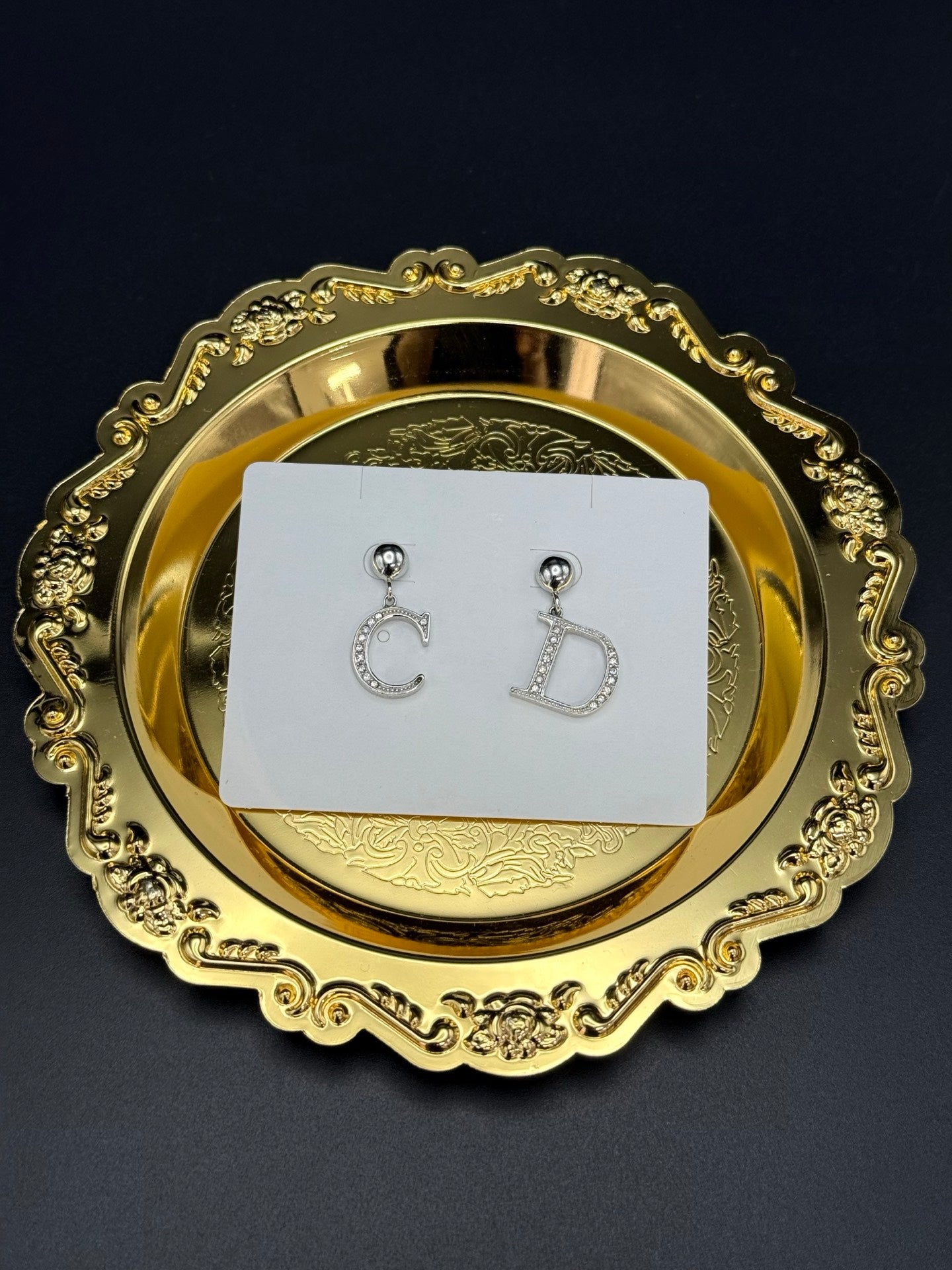 Dior Logo Earrings Rhinestone Pre-loved