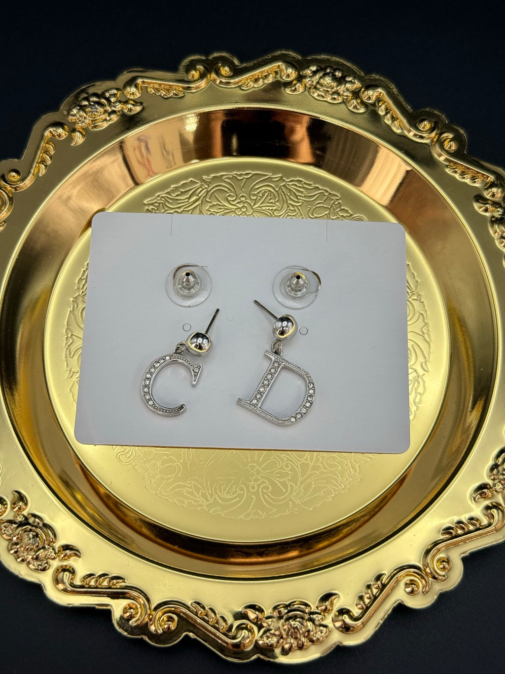 Dior Logo Earrings Rhinestone Pre-loved