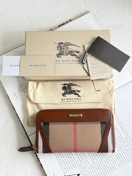 BURBERRY Brown Check Canvas Ziggy Zip Continental Wallet