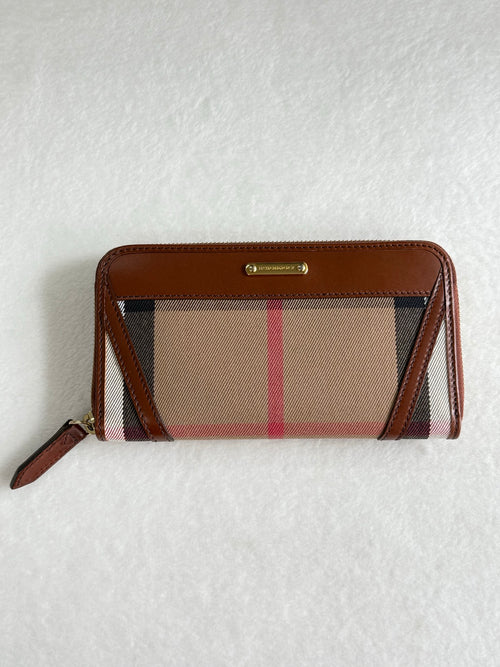 BURBERRY Brown Check Canvas Ziggy Zip Continental Wallet