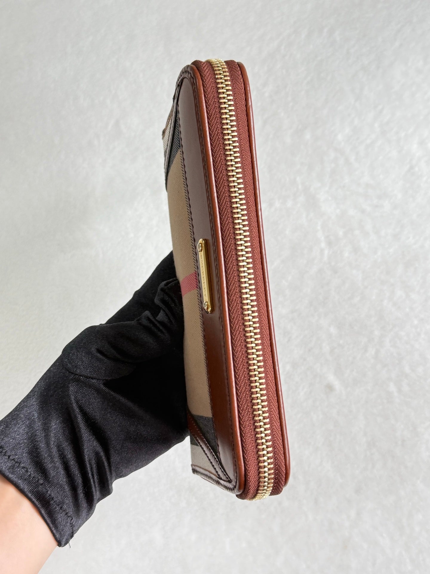 BURBERRY Brown Check Canvas Ziggy Zip Continental Wallet