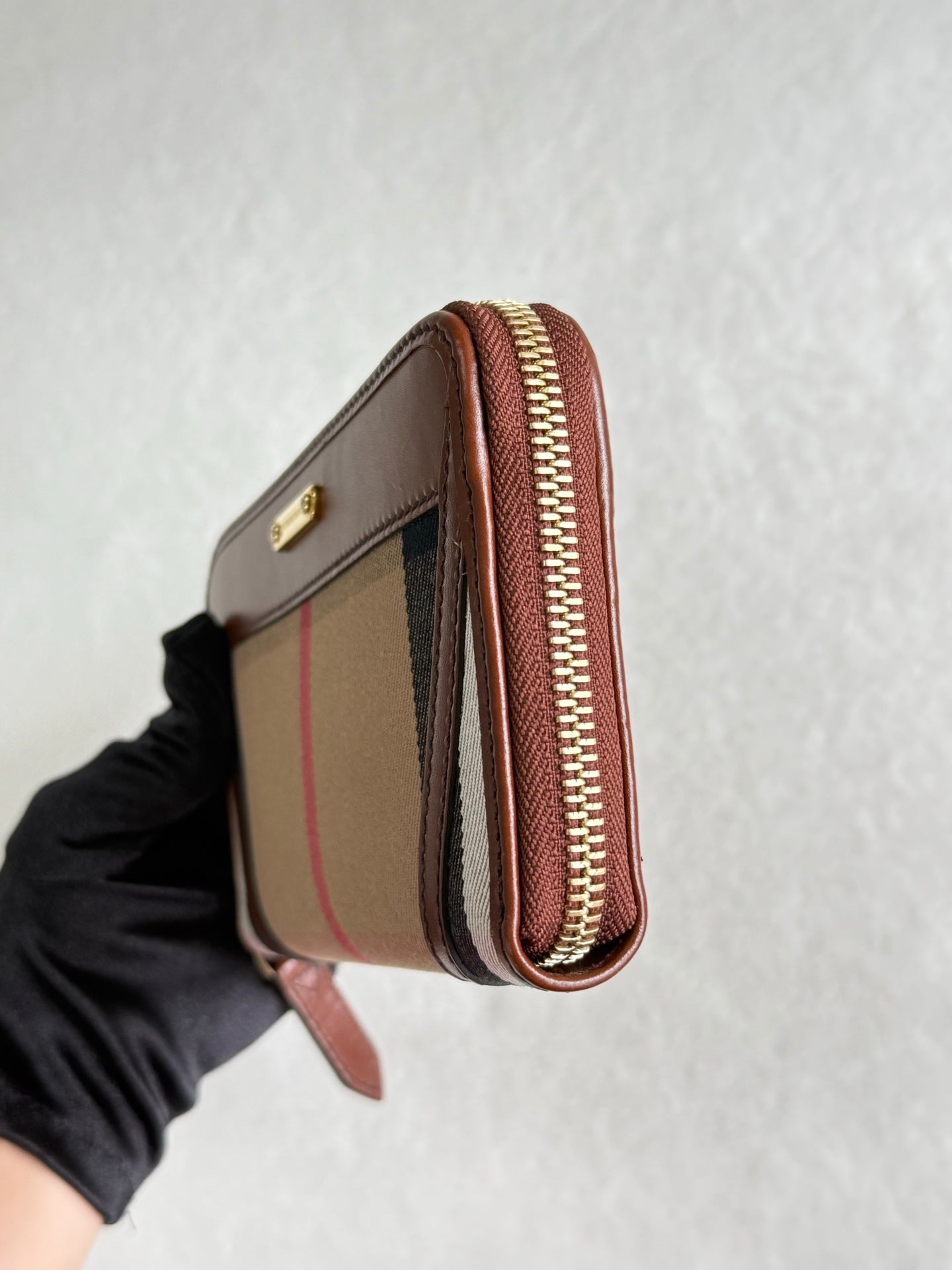 BURBERRY Brown Check Canvas Ziggy Zip Continental Wallet