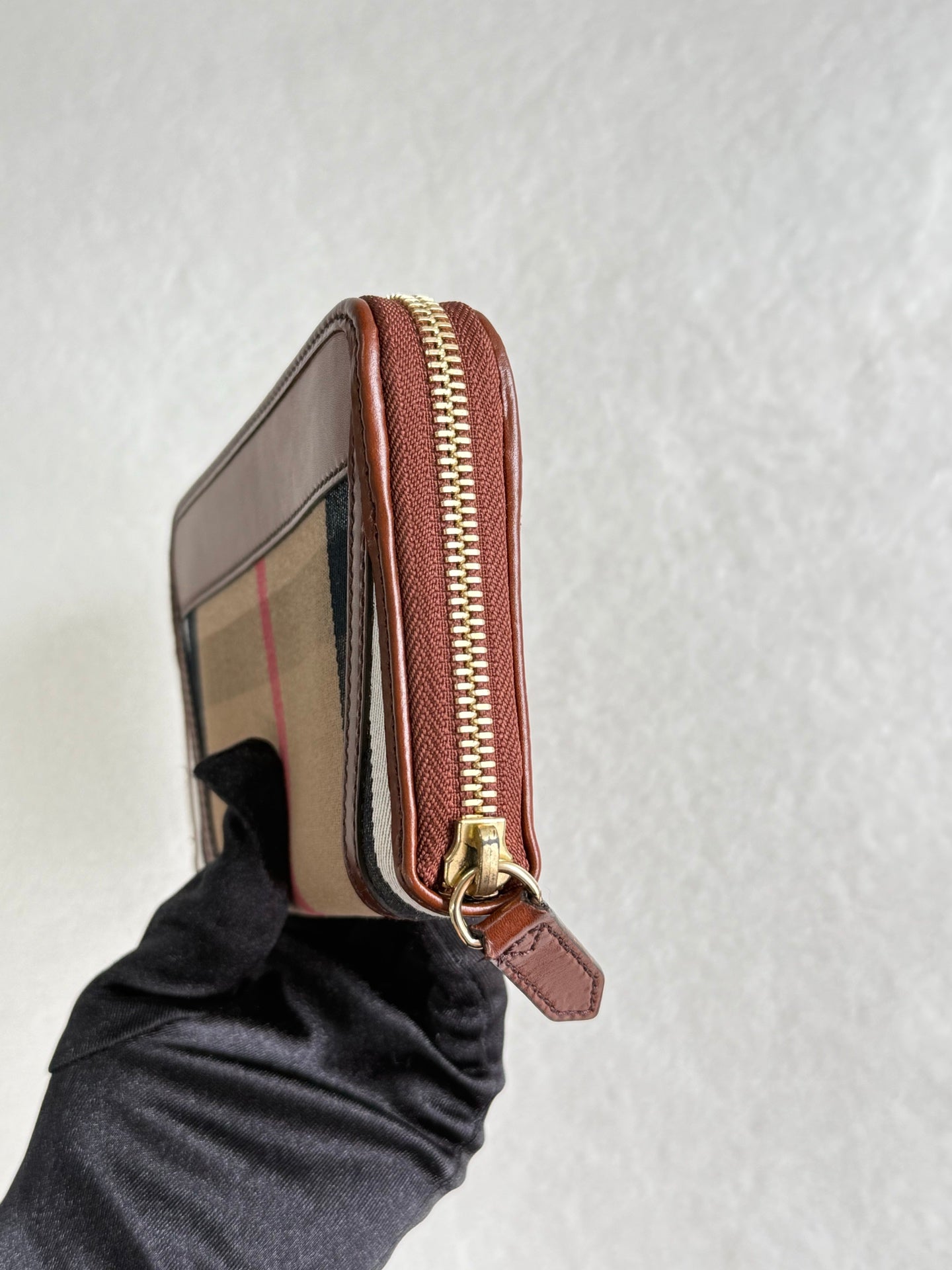 BURBERRY Brown Check Canvas Ziggy Zip Continental Wallet