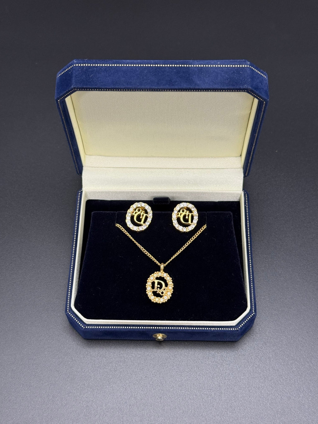 DIOR Vintage Logo Rhinestone Earrings &amp; Necklace set Pre-loved