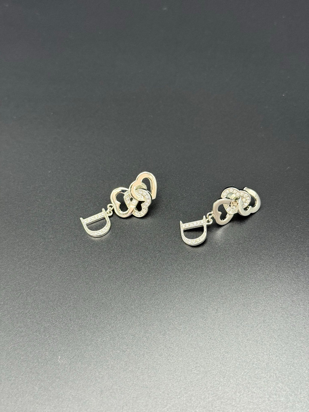 Dior Vintage Rhinestone Logo Heart Earrings