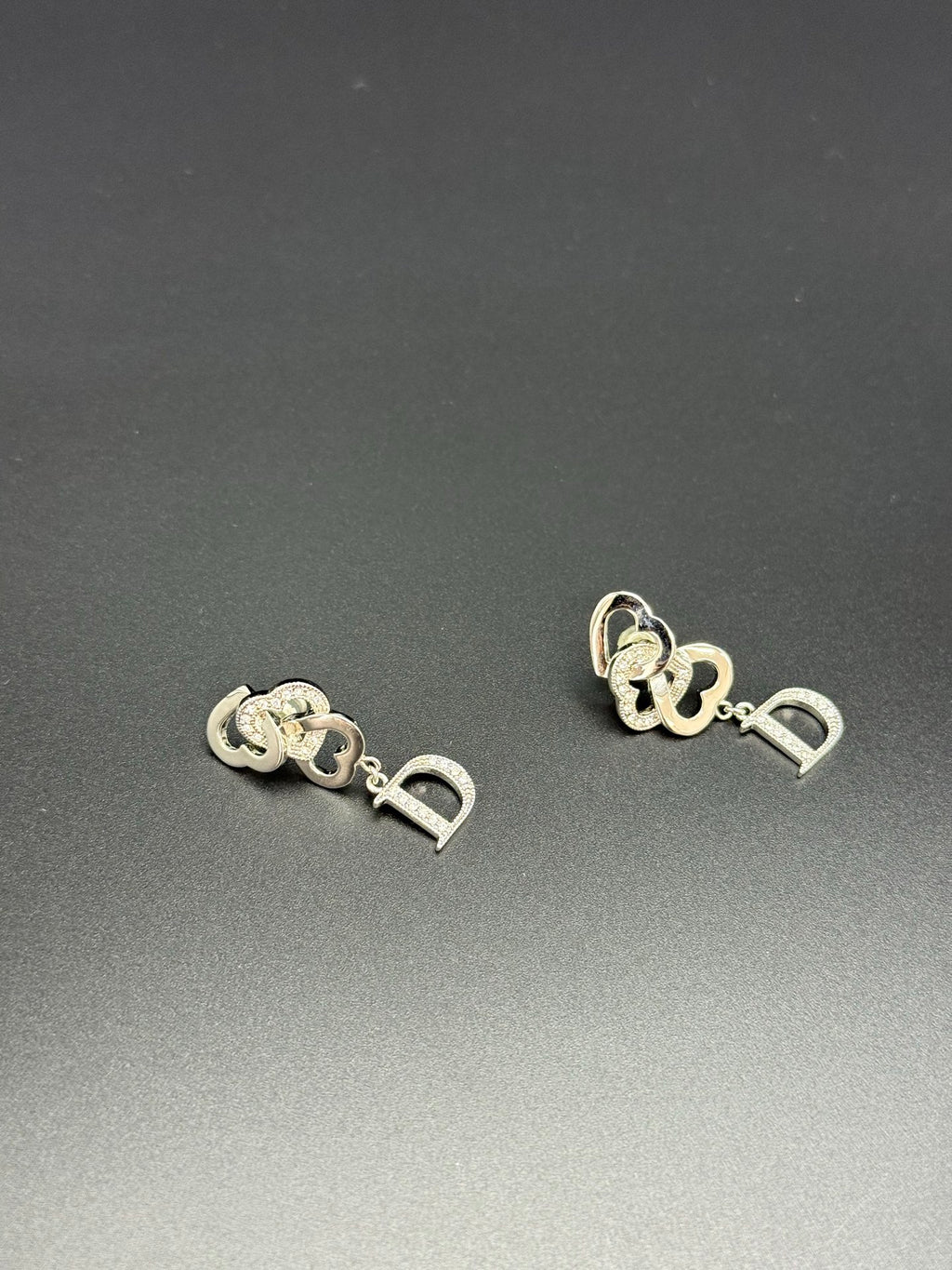 Dior Vintage Rhinestone Logo Heart Earrings
