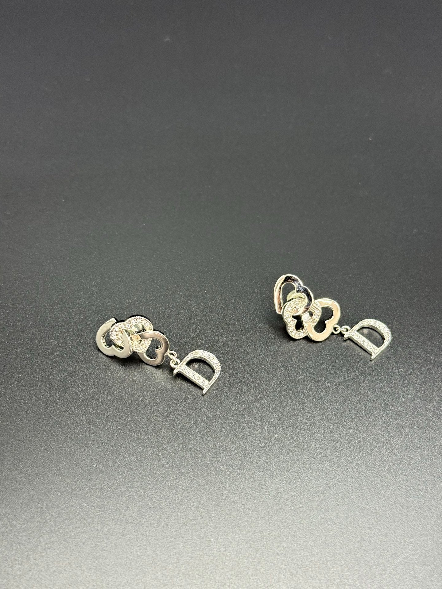 Dior Vintage Rhinestone Logo Heart Earrings