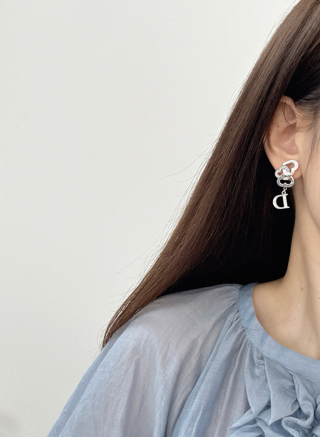Dior Vintage Rhinestone Logo Heart Earrings