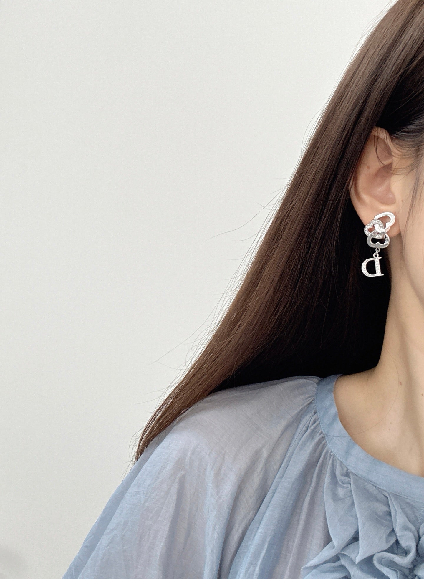 Dior Vintage Rhinestone Logo Heart Earrings
