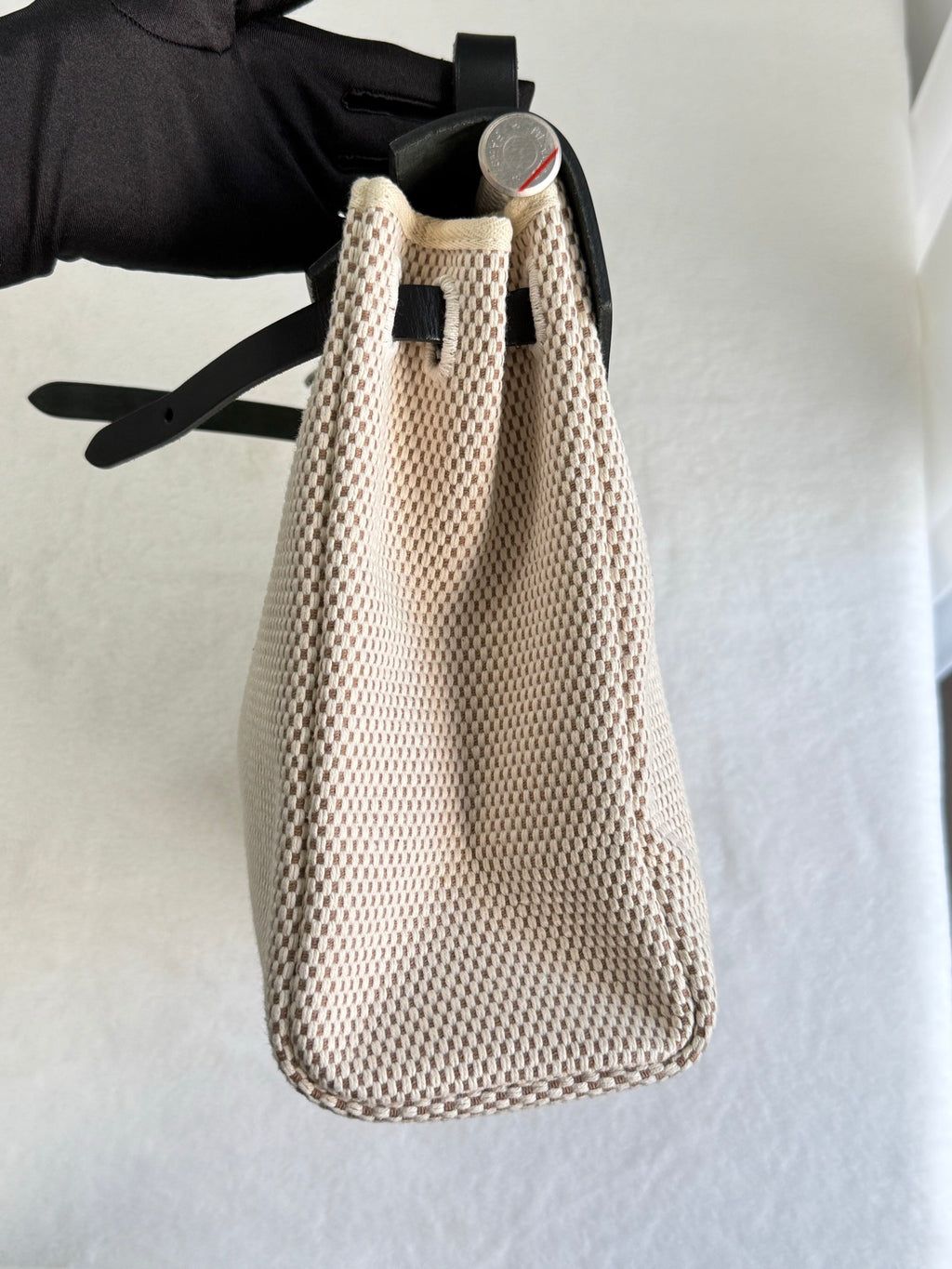 HERMES Herbag Zip 30 Black Toile Vache Palladium Hardware