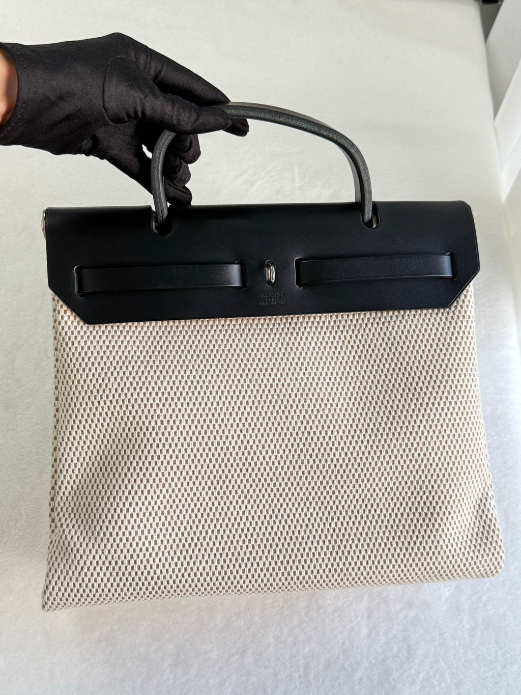 HERMES Herbag Zip 30 Black Toile Vache Palladium Hardware