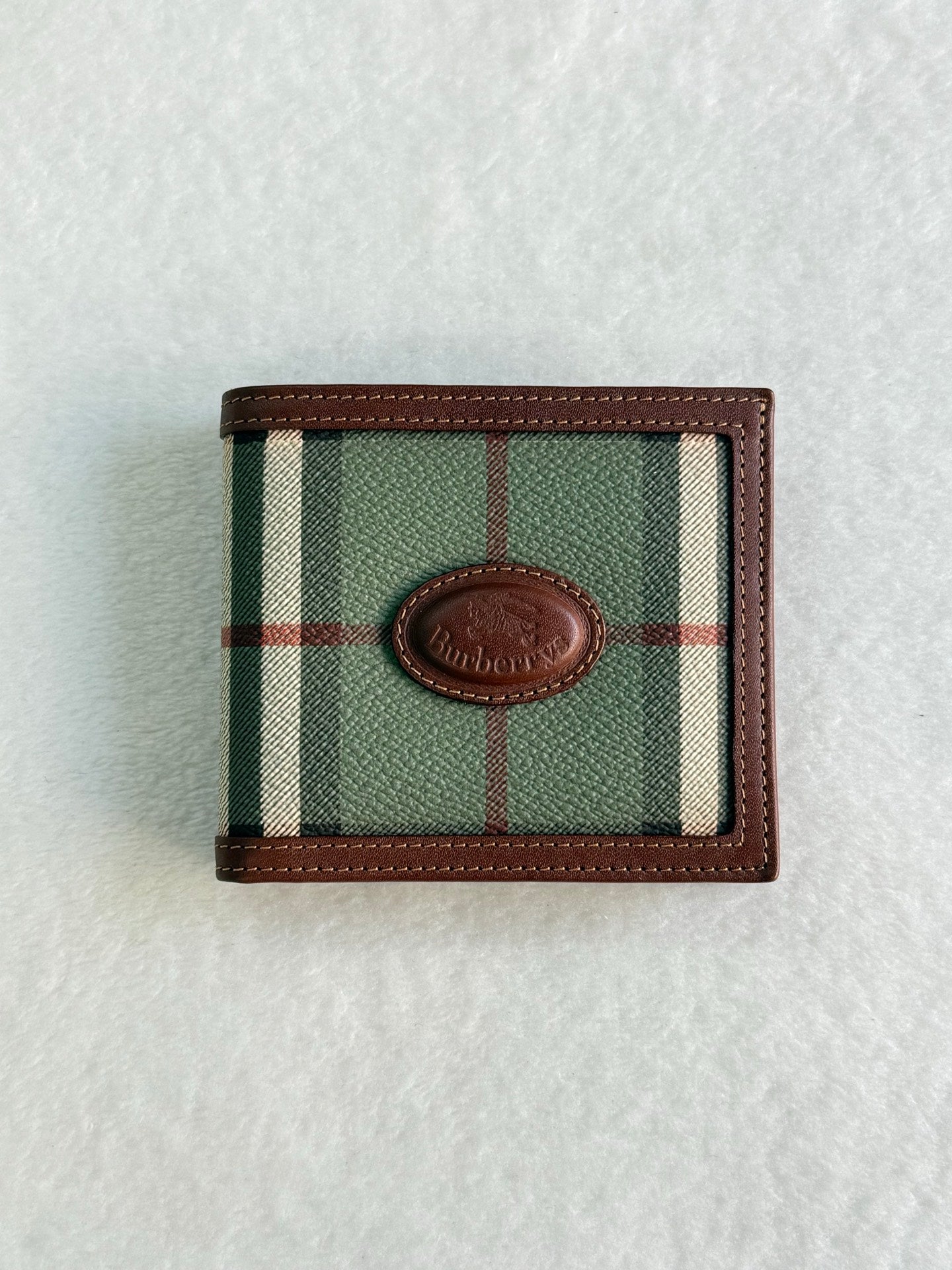 BURBERRY Leather Plaid Print Bifold Wallet