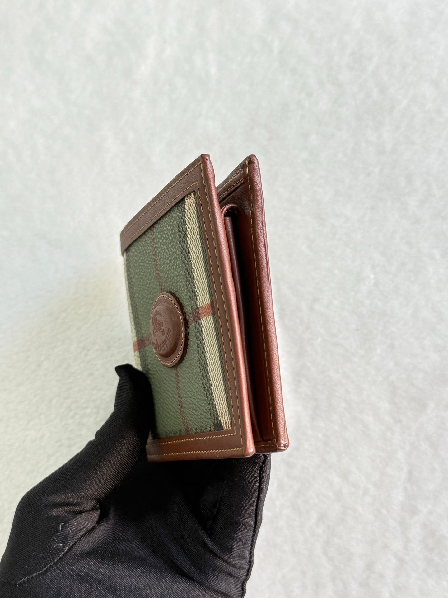BURBERRY Leather Plaid Print Bifold Wallet