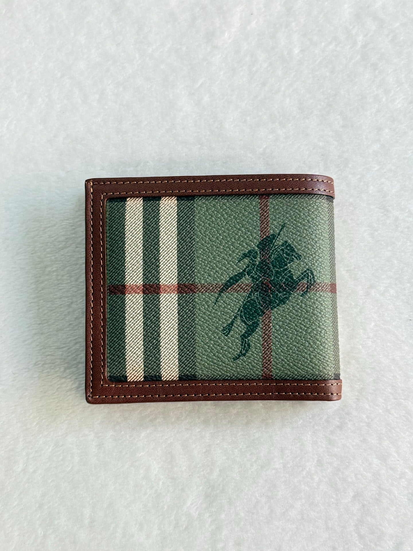 BURBERRY Leather Plaid Print Bifold Wallet