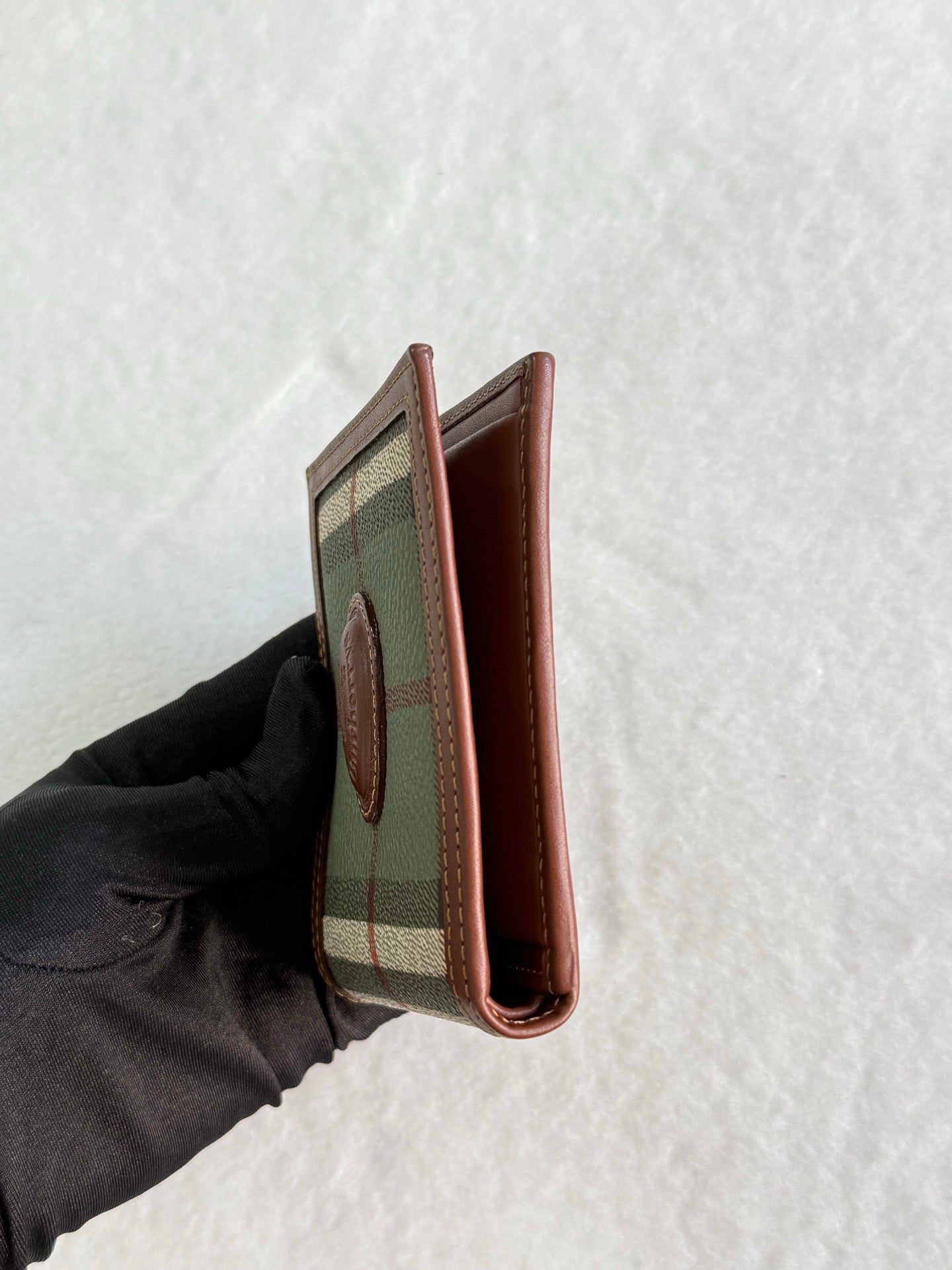BURBERRY Leather Plaid Print Bifold Wallet