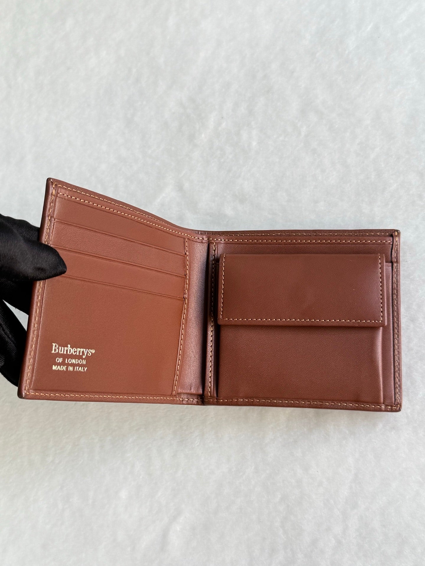 BURBERRY Leather Plaid Print Bifold Wallet