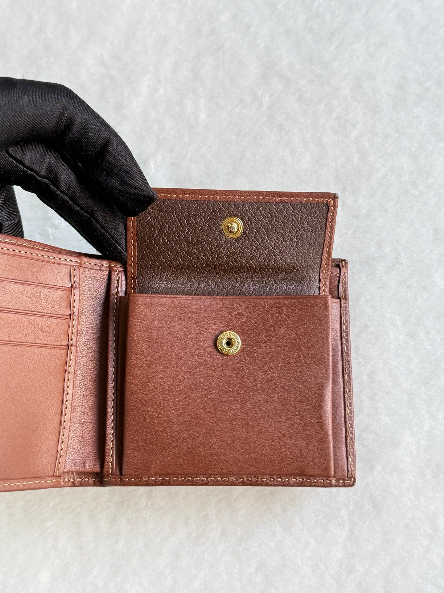 BURBERRY Leather Plaid Print Bifold Wallet