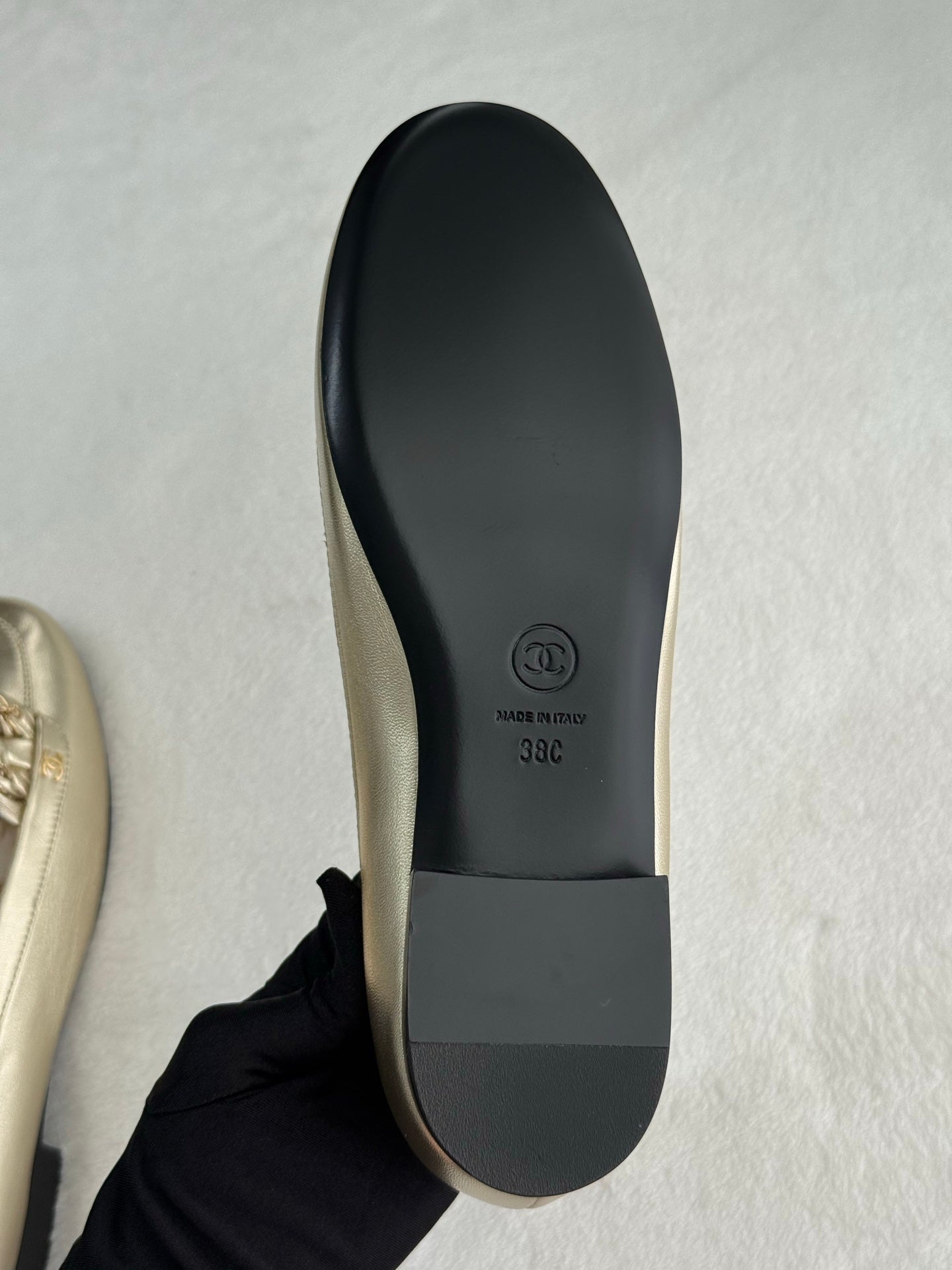 CHANEL Gold Lambskin Chain Loafers Shoes