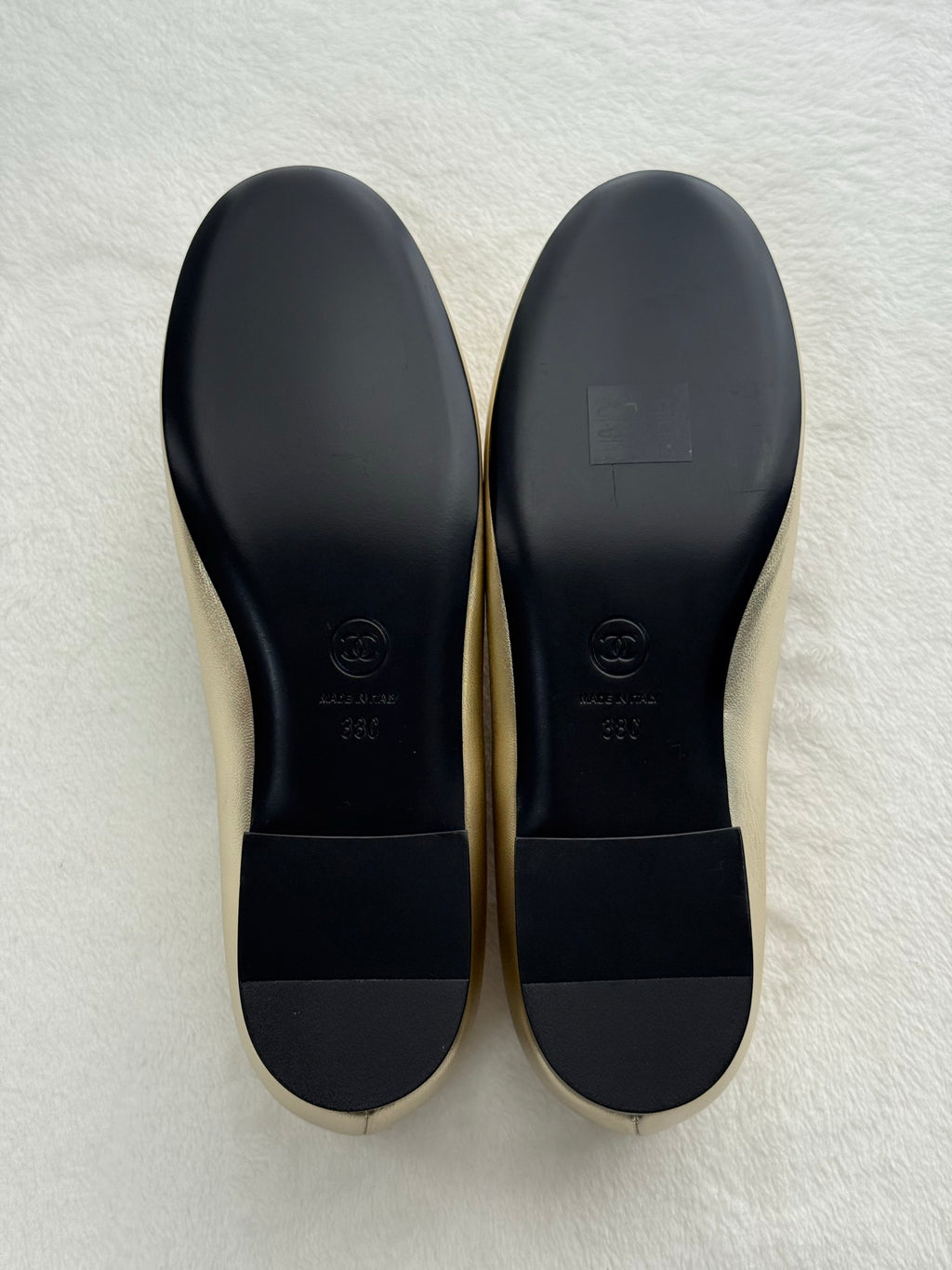 CHANEL Gold Lambskin Chain Loafers Shoes