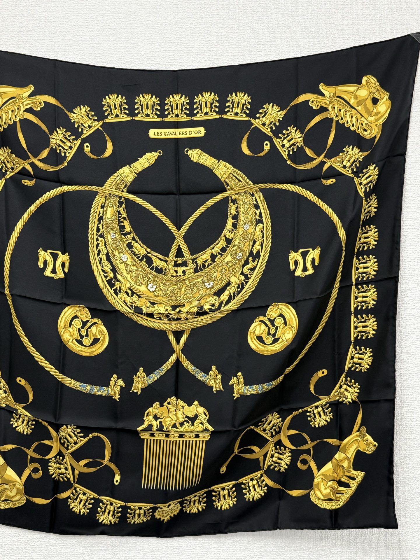HERMES LESGAVALIERS D'OR  Silk Scarf 90cm