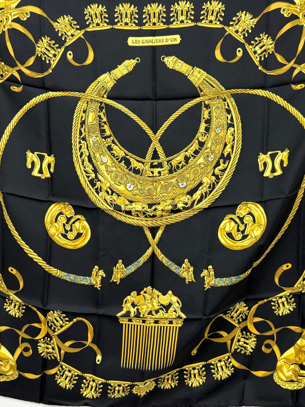 HERMES LESGAVALIERS D'OR Silk Scarf 90cm