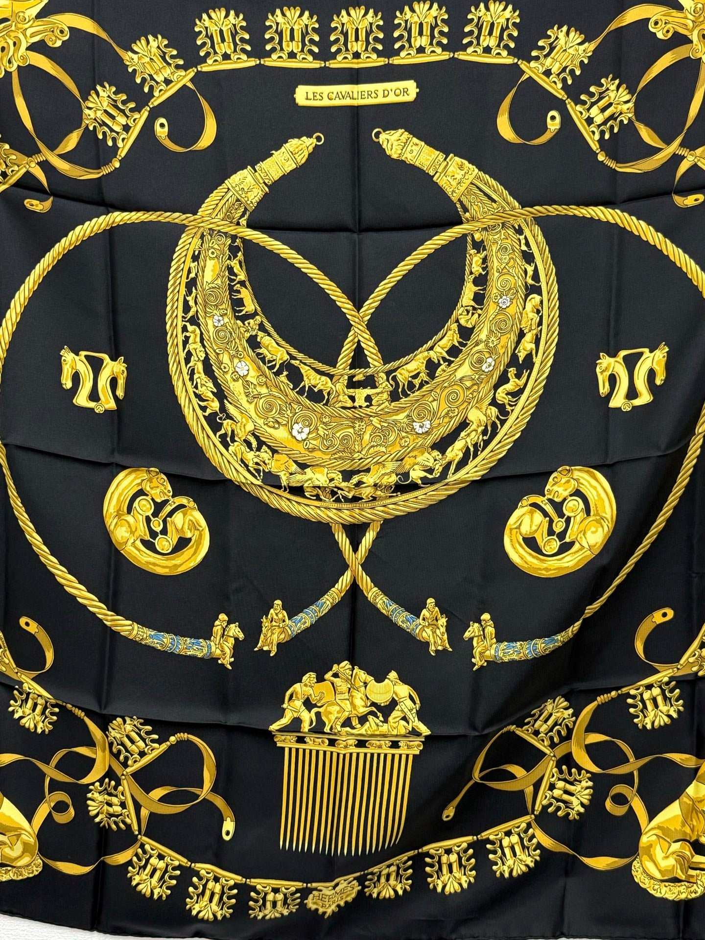 HERMES LESGAVALIERS D'OR  Silk Scarf 90cm